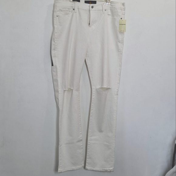 NWT Lucky Brand Brook Straight Mid Rise Slim Fit Distressed white Jeans … - Picture 2 of 16